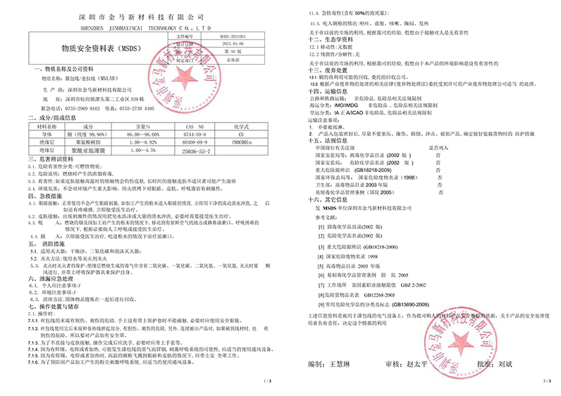 膜包線物質(zhì)安全檢測報告